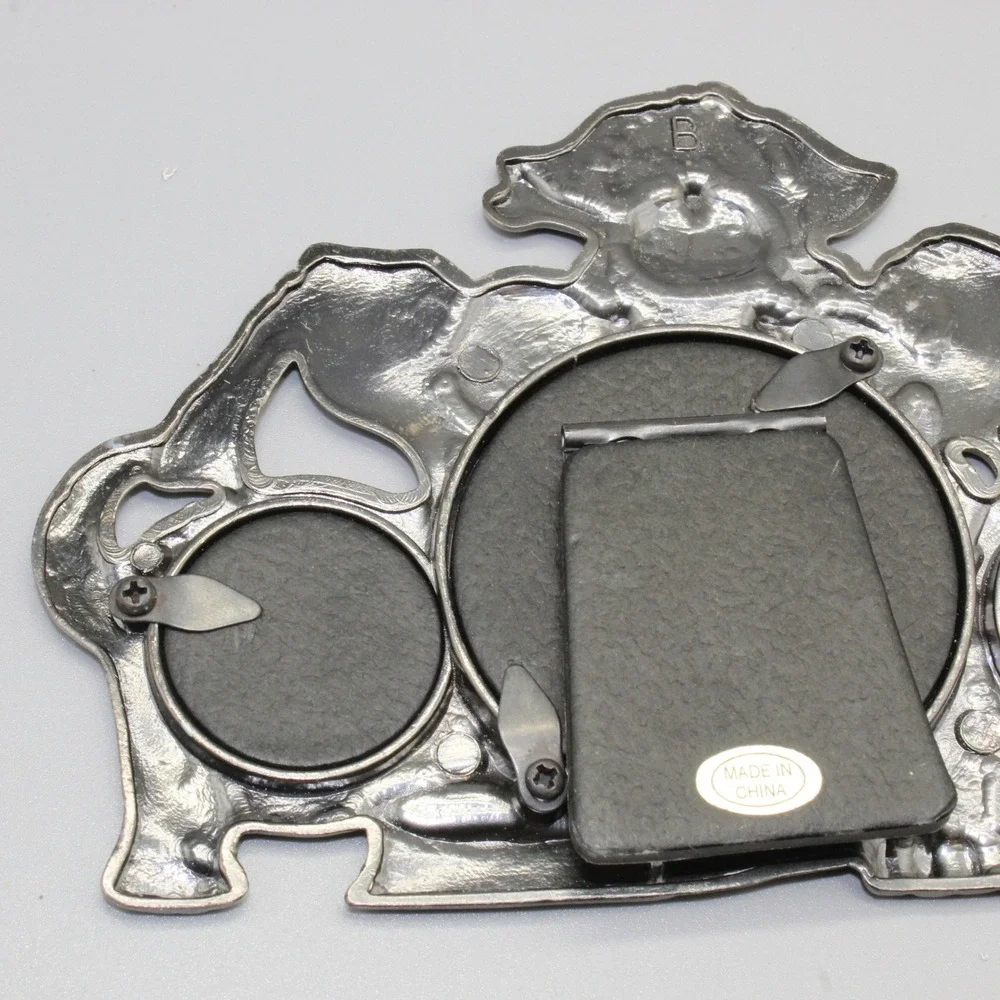 Pewter Dog Multi Photo Frame 4 Opening Puppy Cartoon Silver Tabletop Decor